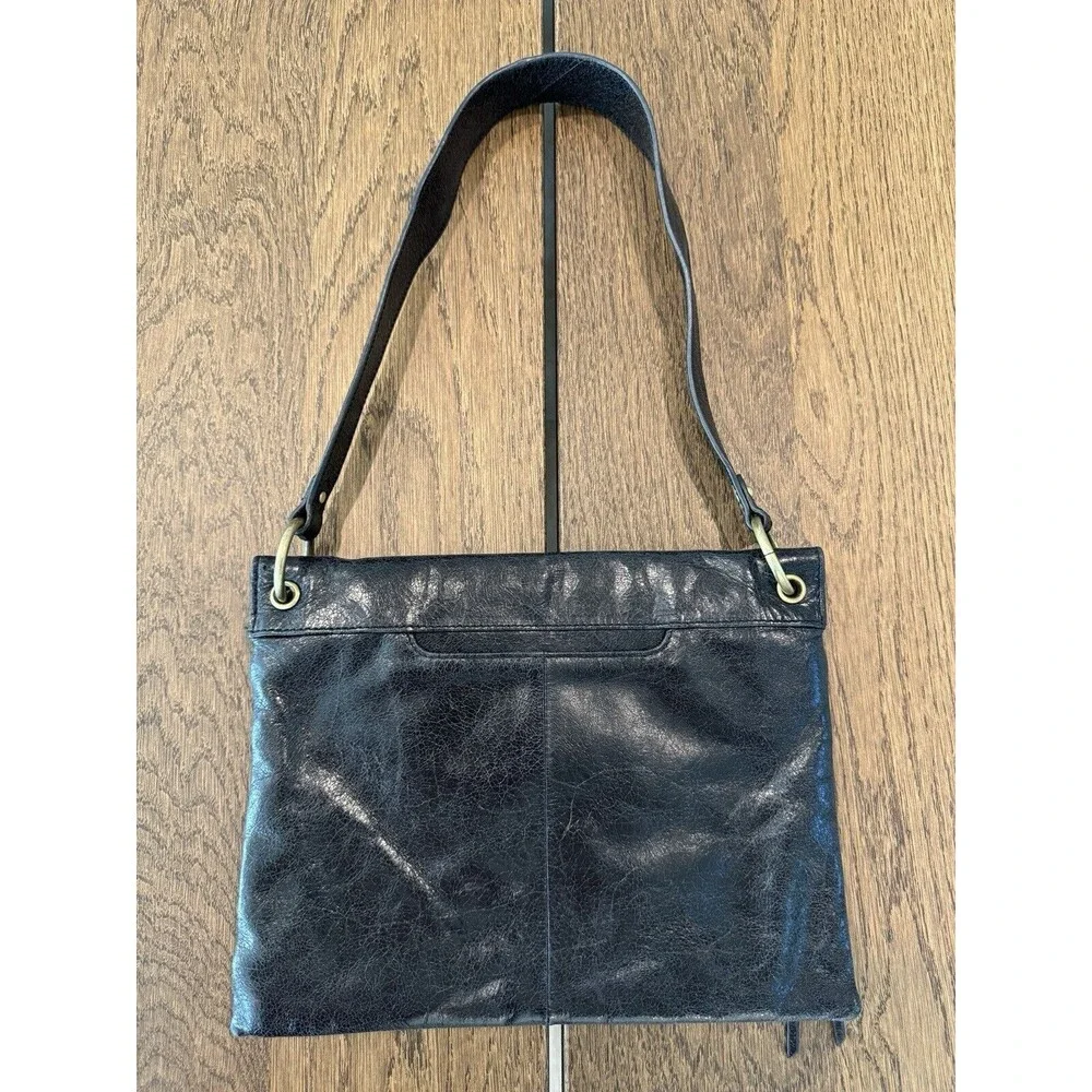 HOBO The Original Black Leather Studded Shoulder Bag Asymmetrical Flap Lined - Picture 2 of 14